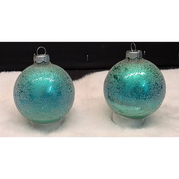 Vintage Shiny Brite Blue Green Ombre Glass Christmas Ornament w Frosted Texture - Picture 2 of 7